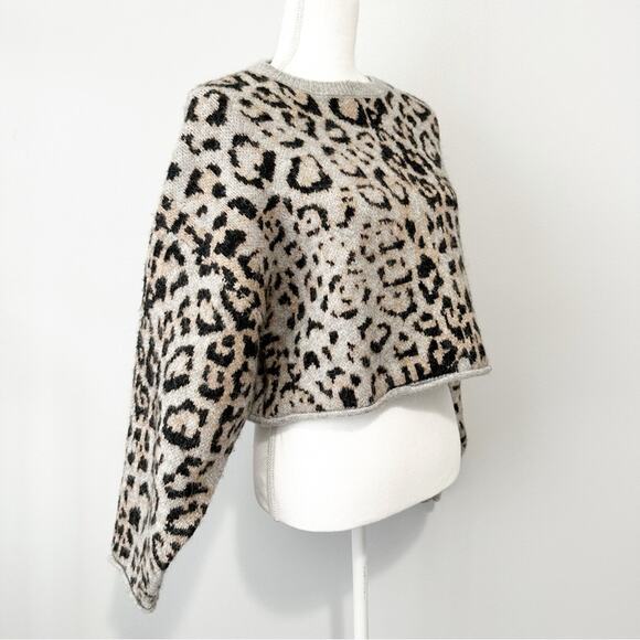 Zara cropped leopard print sweater size large wool crew neck mobwife - Picture 5 of 9